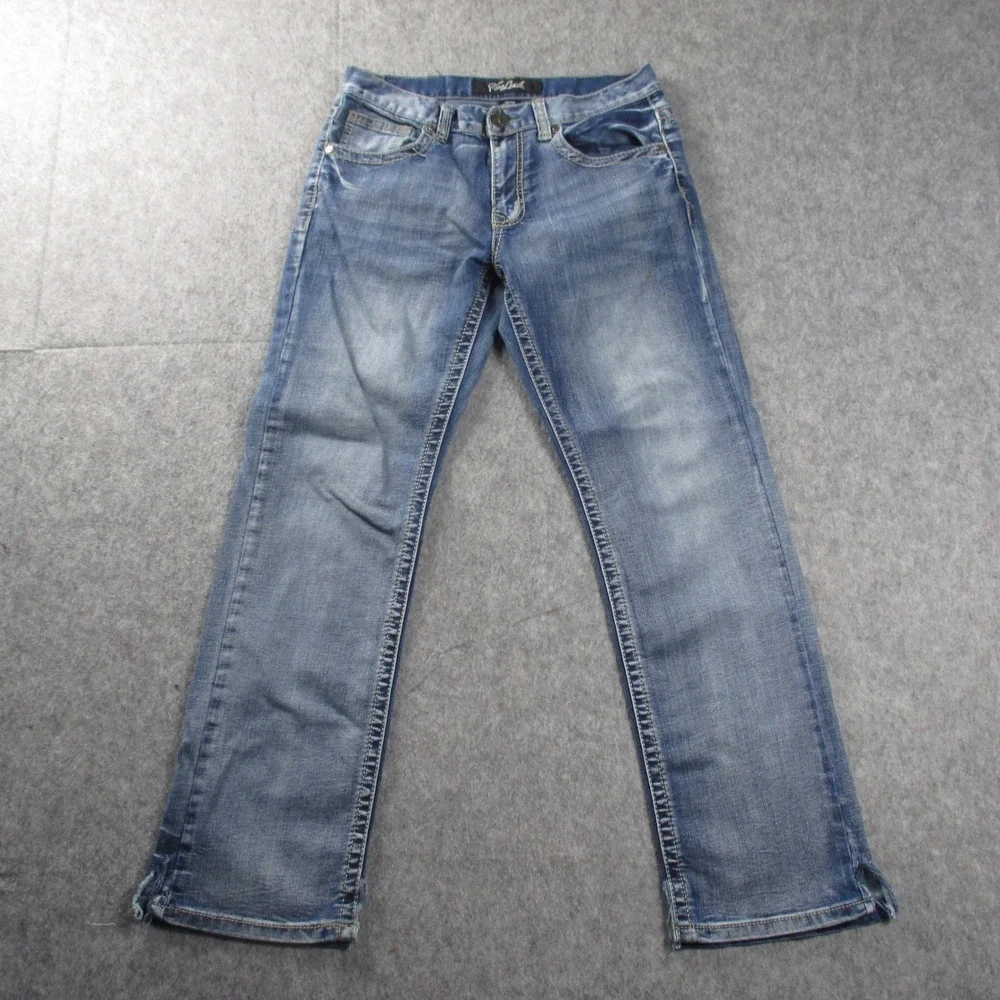 True Luck Jeans Mens‎ 30x29 Straight Leg Medium Wash Whiskered Denim Jeans Blue